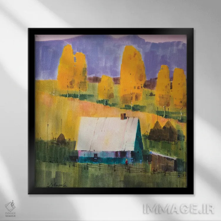 تابلو انتزاعی پاییز طلایی در کوه های کارپات اثر اندریی کووالیک - نمای قابدار مشکی