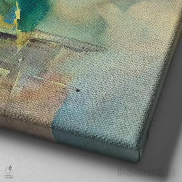 تابلو دکوراتیو سوسن های قرمز در گلدان اثر اندریی کووالیک - نمای نزدیک بافت بوم