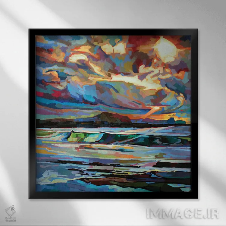 تابلو دکوراتیو ساحل اصلی، باندوران، طوفان برندن اثر کوین لاوری - نمای قابدار مشکی