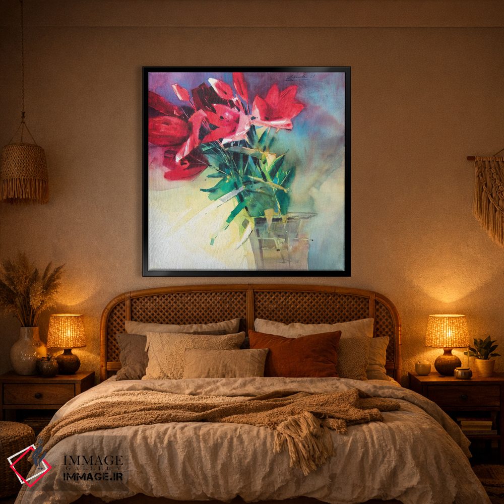 تابلو دکوراتیو طبیعت بی جان مدرن با سوسن های قرمز در گلدان اثر اندریی کووالیک - D1B
