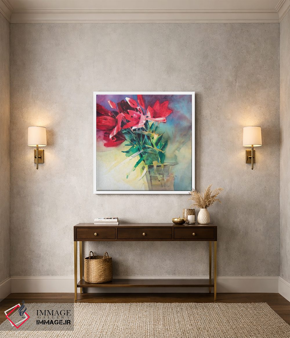 تابلو دکوراتیو طبیعت بی جان مدرن با سوسن های قرمز در گلدان اثر اندریی کووالیک - D3W
