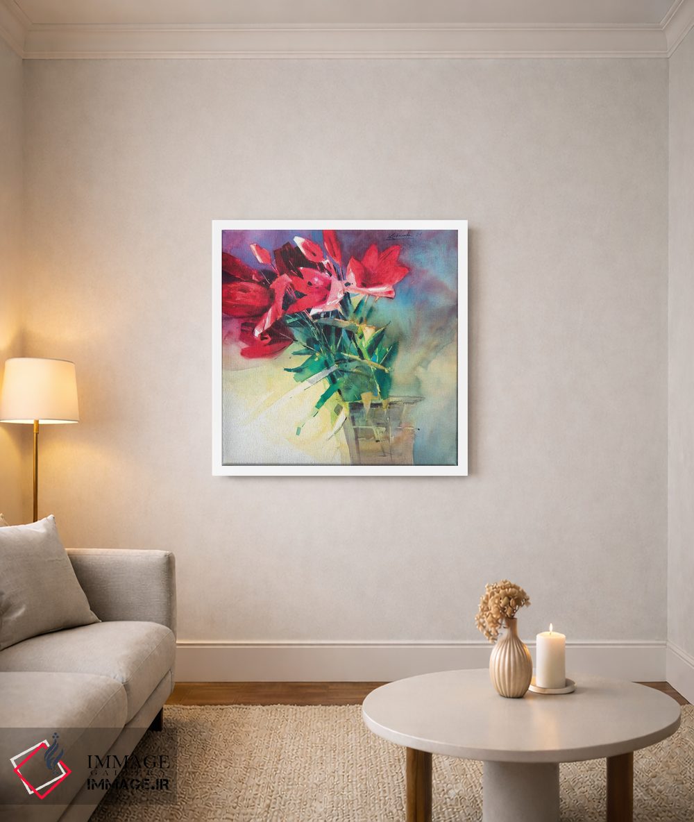 تابلو دکوراتیو طبیعت بی جان مدرن با سوسن های قرمز در گلدان اثر اندریی کووالیک - D4W
