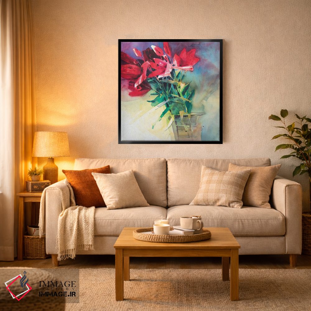 تابلو دکوراتیو سوسن های قرمز در گلدان اثر اندریی کووالیک - D3B