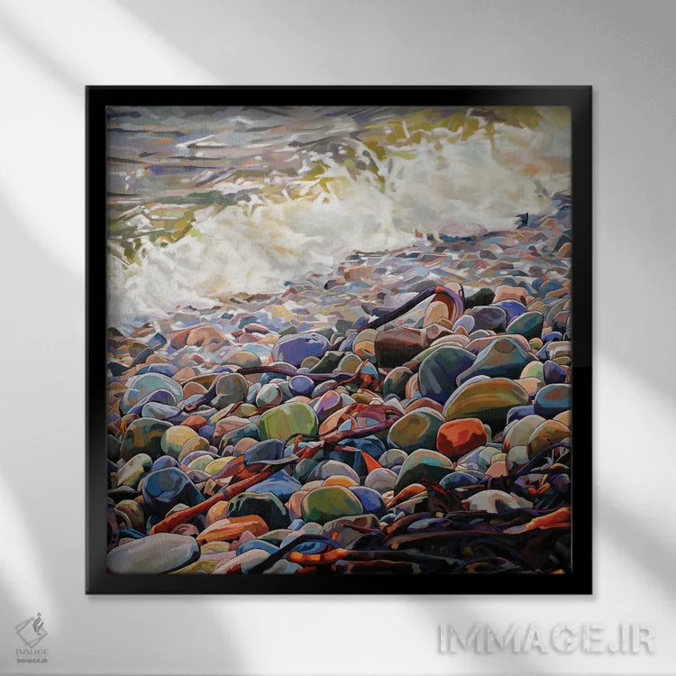 تابلو دکوراتیو سنگریزه ها در کرگ اثر کوین لاوری - نمای قابدار مشکی