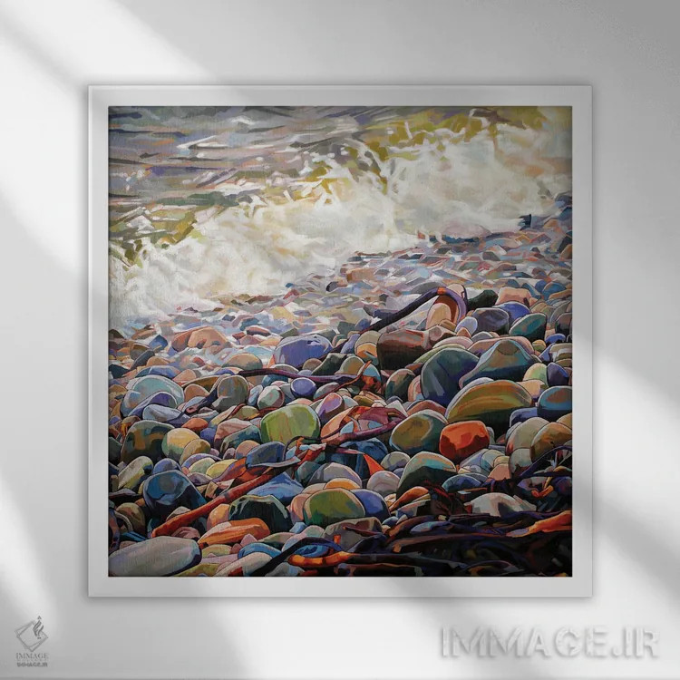 تابلو دکوراتیو سنگریزه ها در کرگ اثر کوین لاوری - نمای قابدار سفید