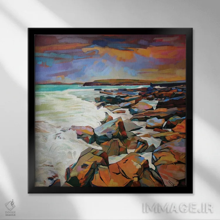 تابلو دکوراتیو صخره ها در کریوی اثر کوین لاوری - نمای قابدار مشکی