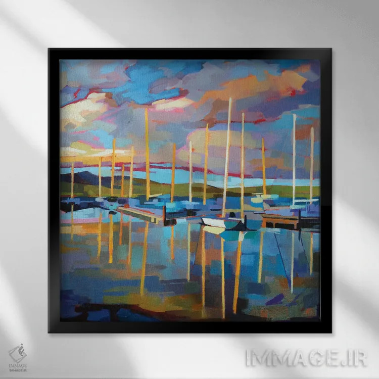 تابلو دکوراتیو قایق های بادبانی در باورگل اثر کوین لاوری - نمای قابدار مشکی