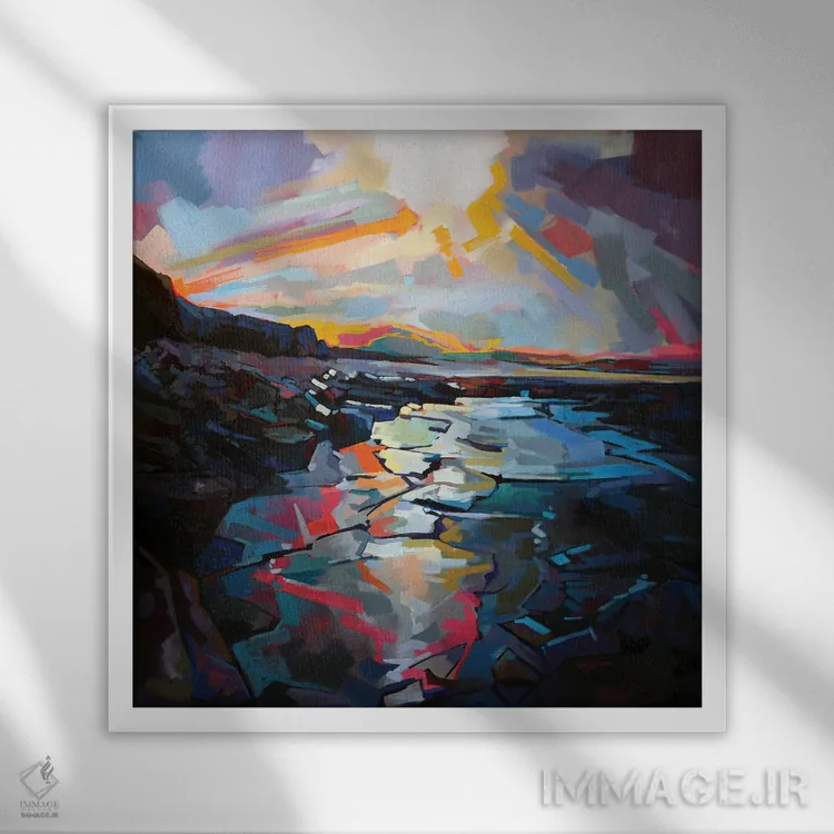 تابلو دکوراتیو صخره های آفتاب خورده در تولاگان اثر کوین لاوری - نمای قابدار سفید