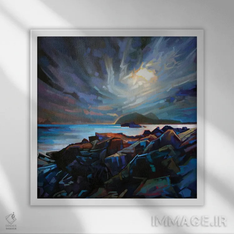 تابلو دکوراتیو به سوی جزایر بلاسکت اثر کوین لاوری - نمای قابدار سفید