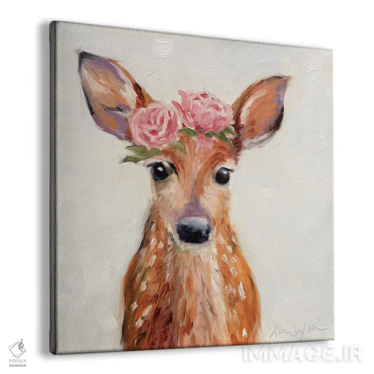 تابلو دکوراتیو گوزن صورتی اثر کارن وبر - نمای پرسپکتیو محصول