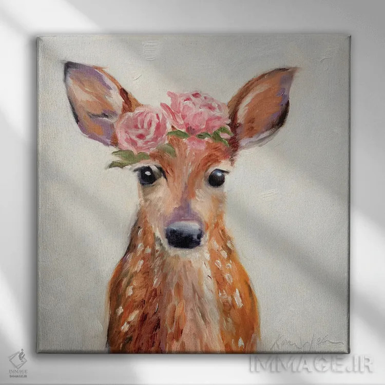 تابلو دکوراتیو گوزن صورتی اثر کارن وبر - نمای روبهرو روی دیوار