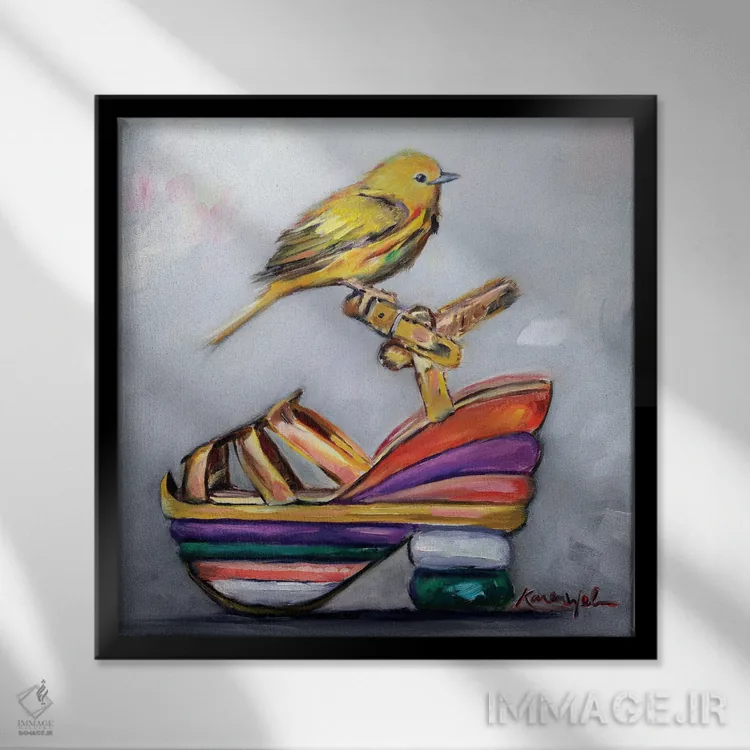 تابلو دکوراتیو طلوع خورشید در صندل اثر کارن وبر - نمای قابدار مشکی