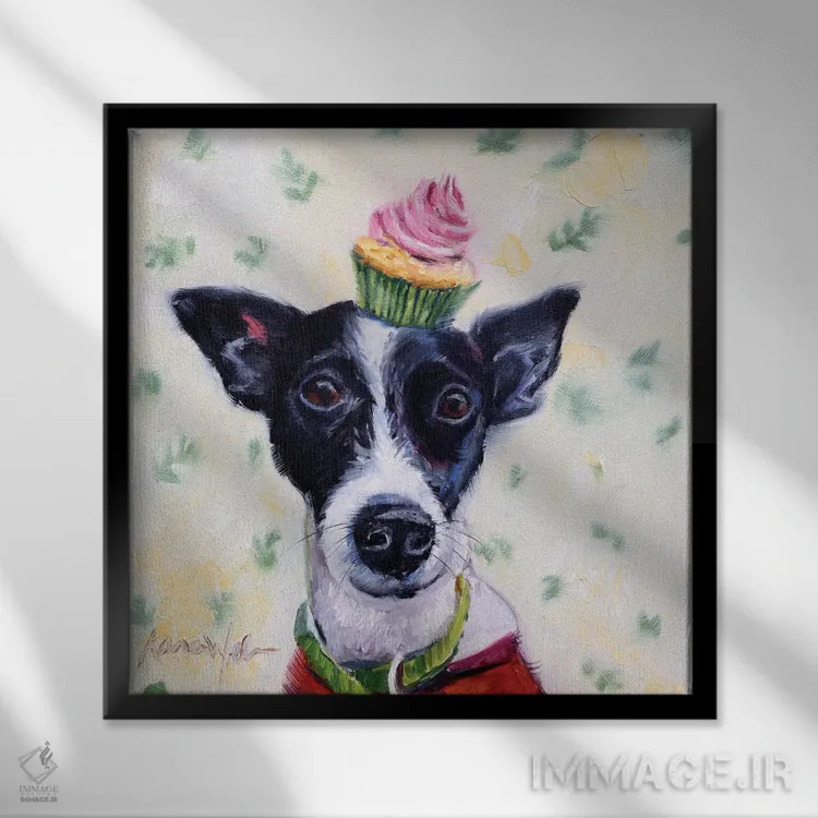 تابلو دکوراتیو شیرینی تریر اثر کارن وبر - نمای قابدار مشکی