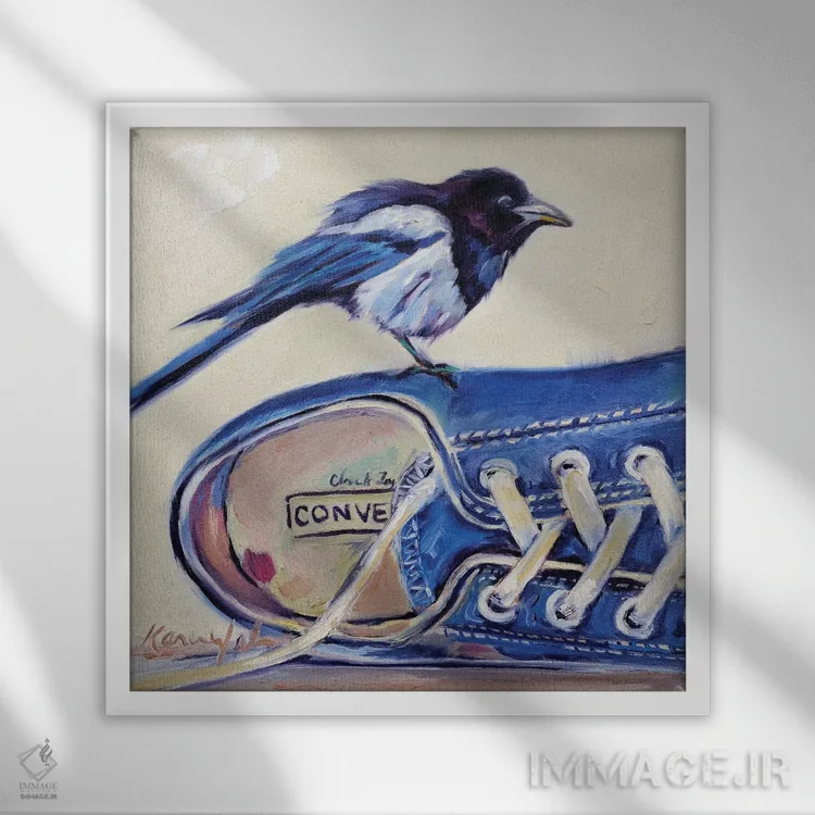 تابلو دکوراتیو گفتگوی زاغی اثر کارن وبر - نمای قابدار سفید