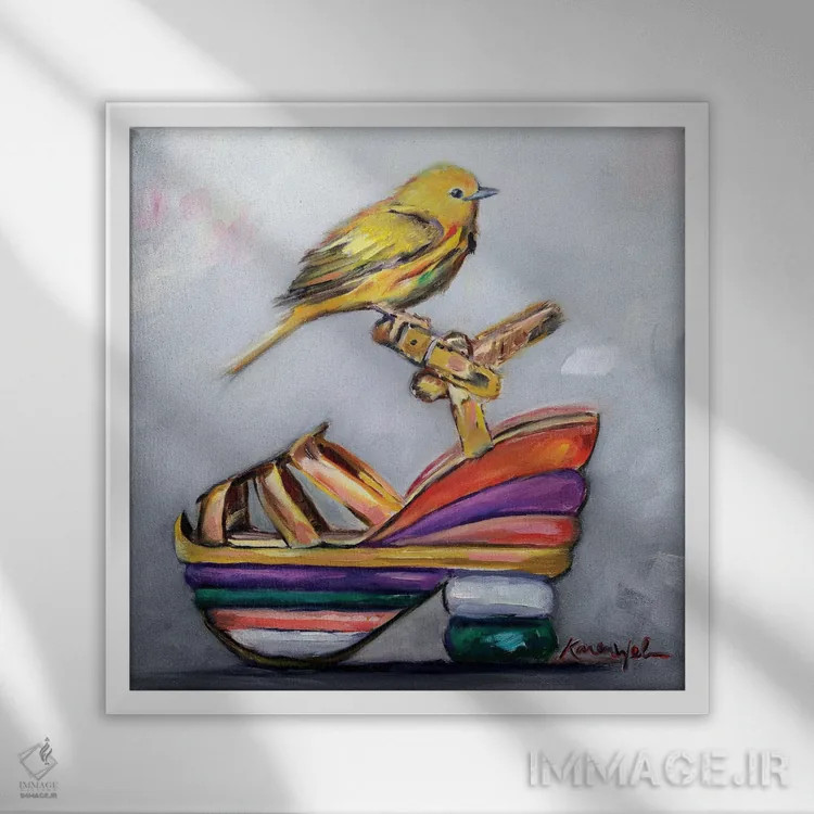 تابلو دکوراتیو طلوع خورشید در صندل اثر کارن وبر - نمای قابدار سفید