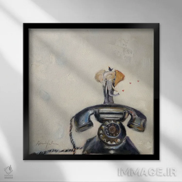 تابلو دکوراتیو تلفن فیل اثر کارن وبر - نمای قابدار مشکی