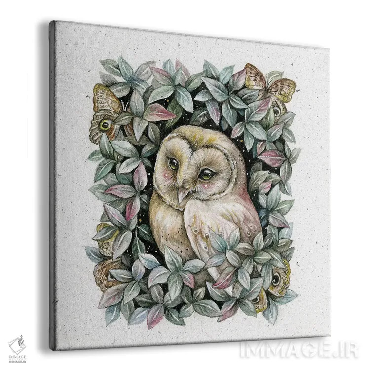 تابلو دکوراتیو جغد و پروانه جغدی اثر کیمرا واچنا - نمای پرسپکتیو محصول