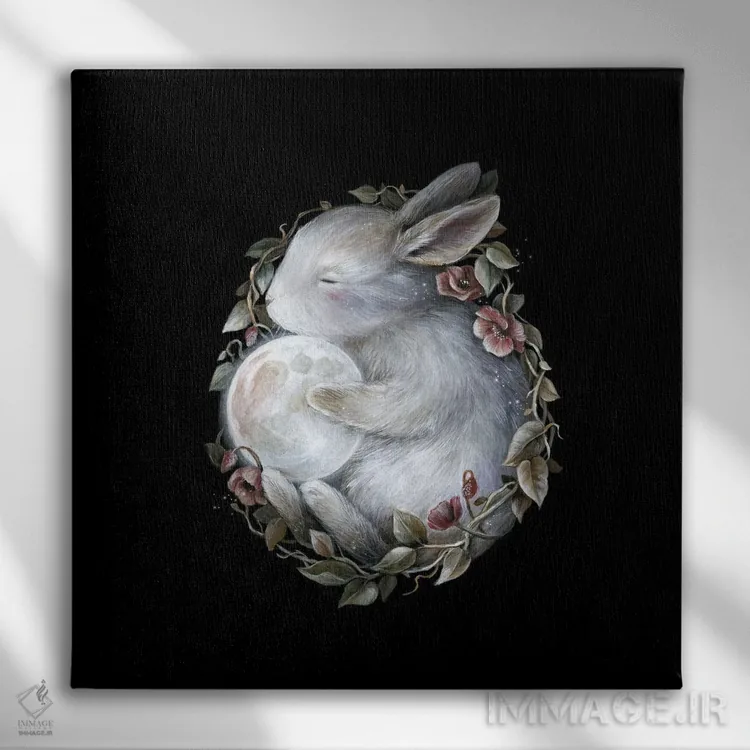 تابلو دکوراتیو خرگوش ماه اثر کیمرا واچنا - نمای روبهرو روی دیوار