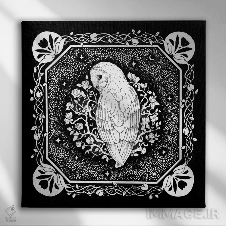 تابلو دکوراتیو جغد ستاره ای با تاک ها اثر کیمرا واچنا - نمای روبهرو روی دیوار