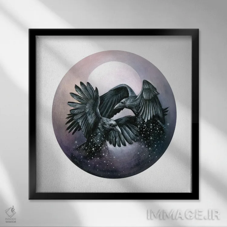 تابلو دکوراتیو کلاغ های غبار ستاره اثر کیمرا واچنا - نمای قابدار مشکی