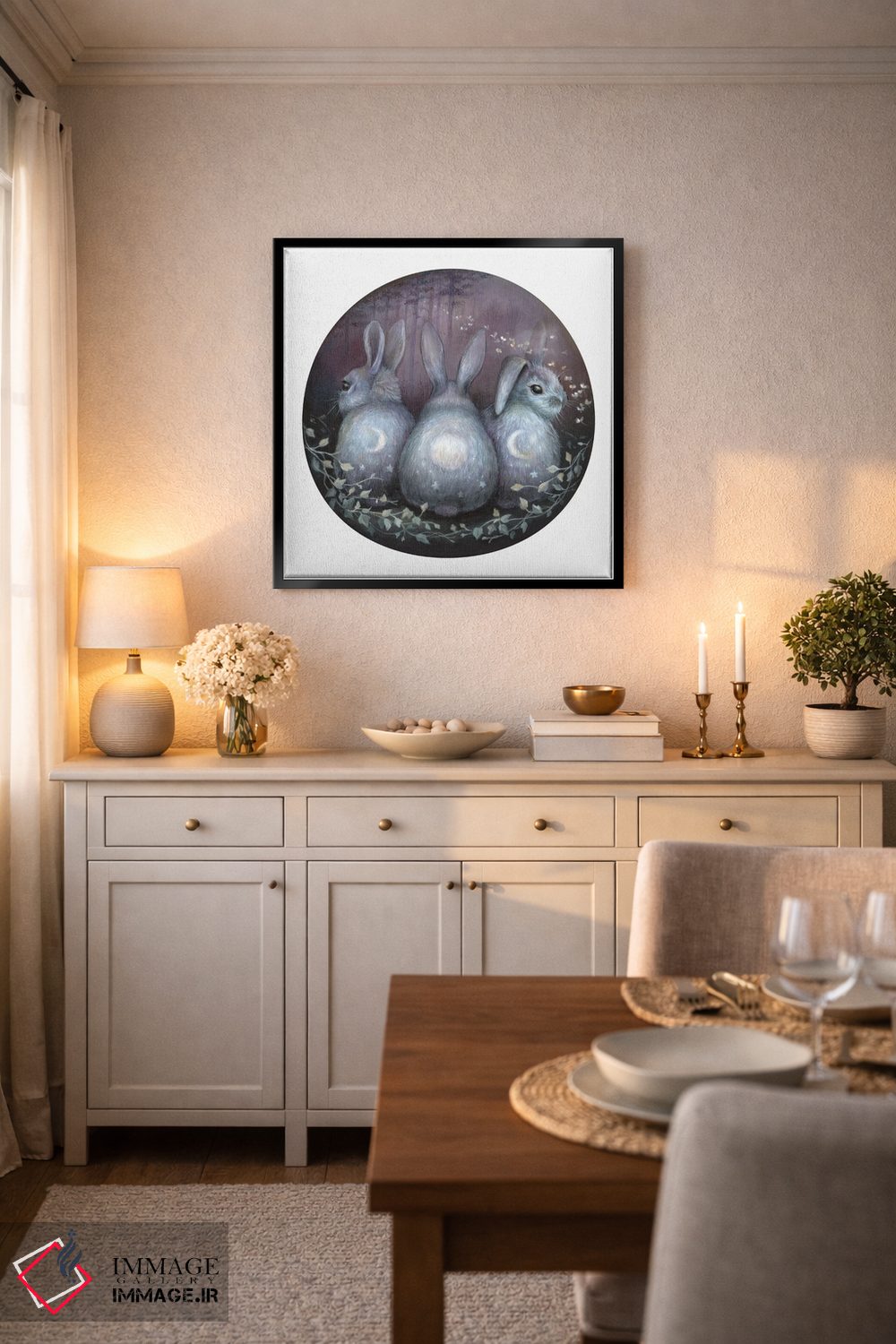 تابلو دکوراتیو سه خرگوش ماه اثر کیمرا واچنا - D5B