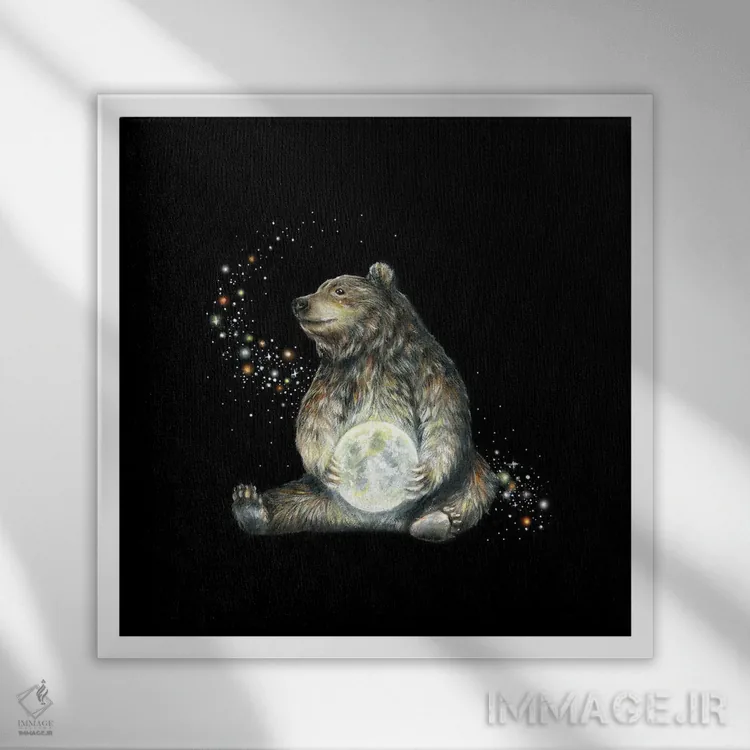 تابلو دکوراتیو خرس موجودات کیهانی اثر کیمرا واچنا - نمای قابدار سفید