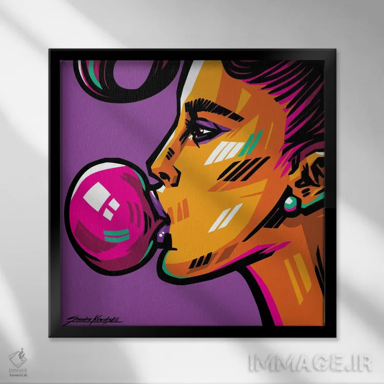 تابلو دکوراتیو آدامس بادکنکی اثر ساندرا کوالسکی - نمای قابدار مشکی