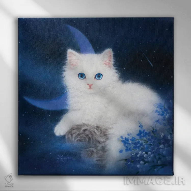 تابلو دکوراتیو ماه آبی اثر کایومی هارای - نمای روبهرو روی دیوار