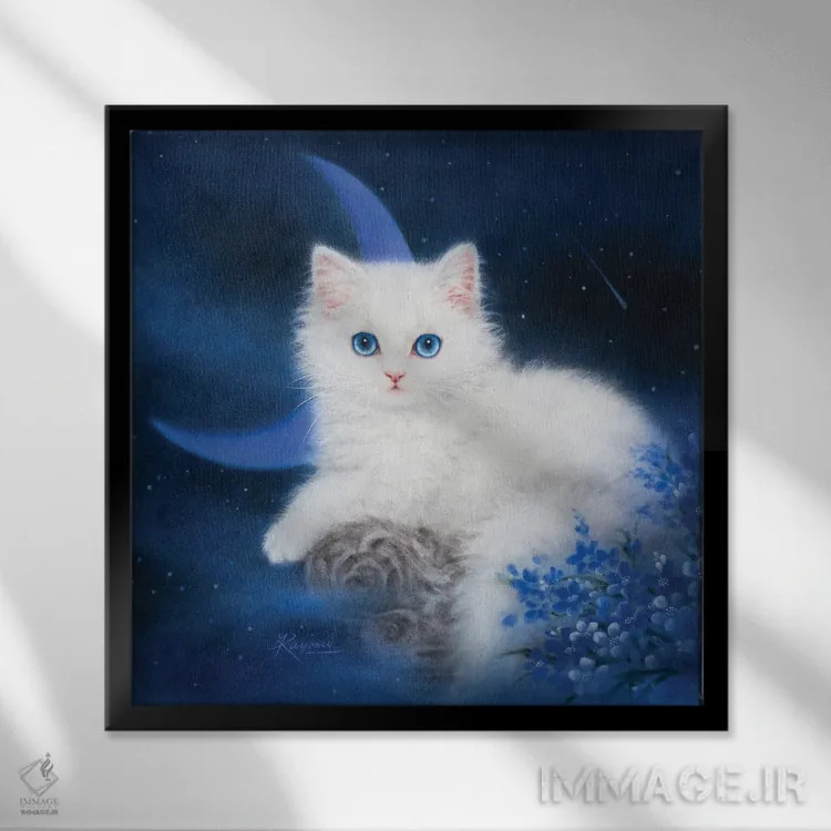 تابلو دکوراتیو ماه آبی اثر کایومی هارای - نمای قابدار مشکی