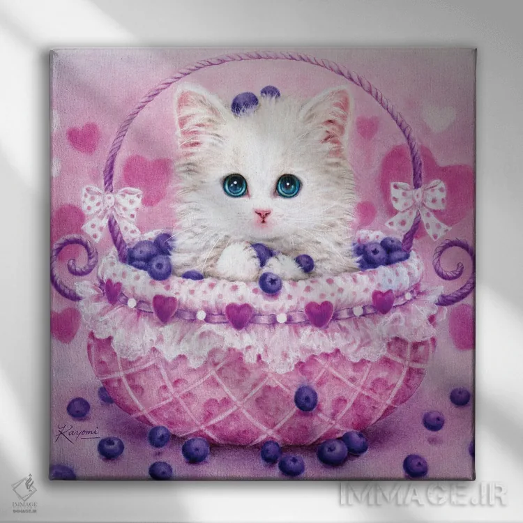 تابلو دکوراتیو سبد بلوبری اثر کایومی هارای - نمای روبهرو روی دیوار