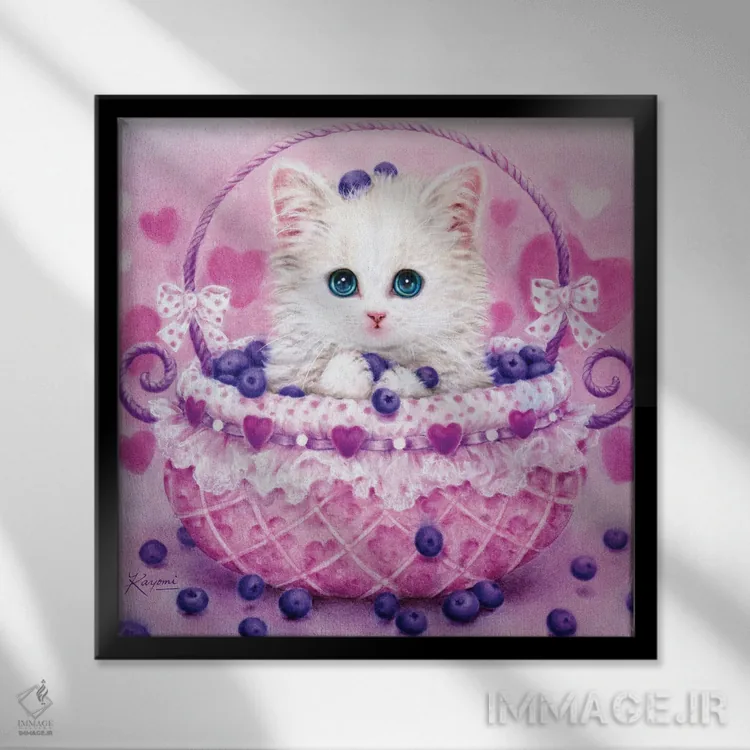 تابلو دکوراتیو سبد بلوبری اثر کایومی هارای - نمای قابدار مشکی