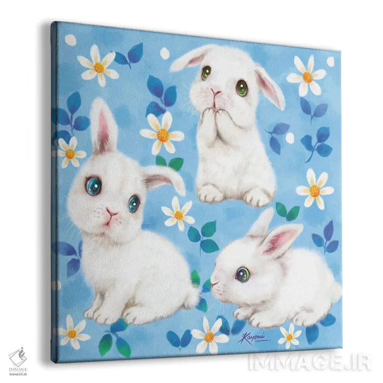 تابلو دکوراتیو سه گانه خرگوشی اثر کایومی هارای - نمای پرسپکتیو محصول