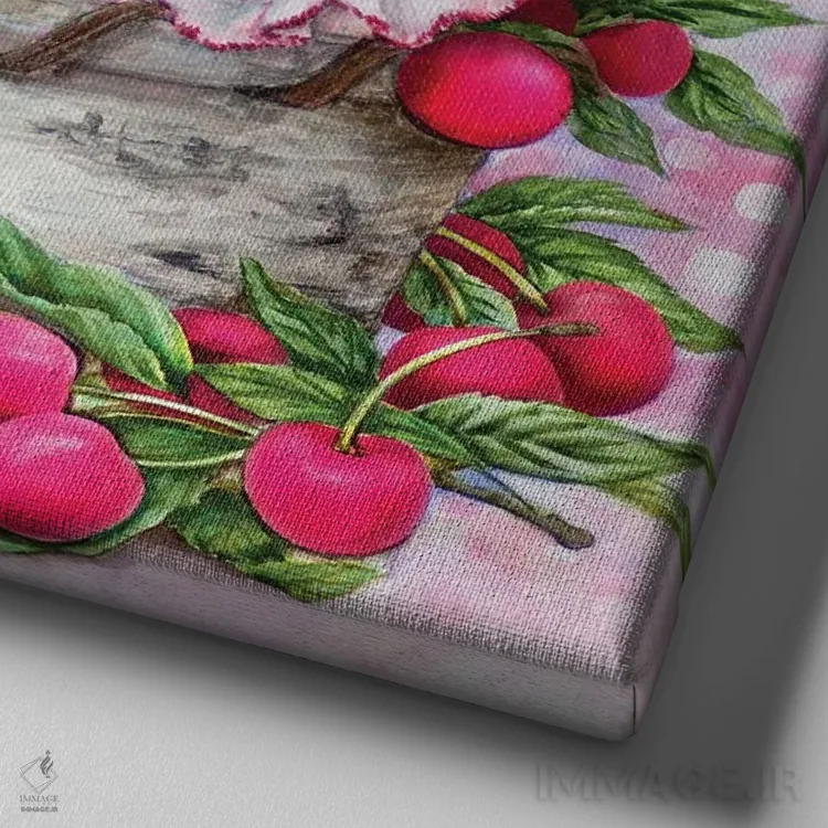 تابلو دکوراتیو گیلاس ها اثر کایومی هارای - نمای نزدیک بافت بوم