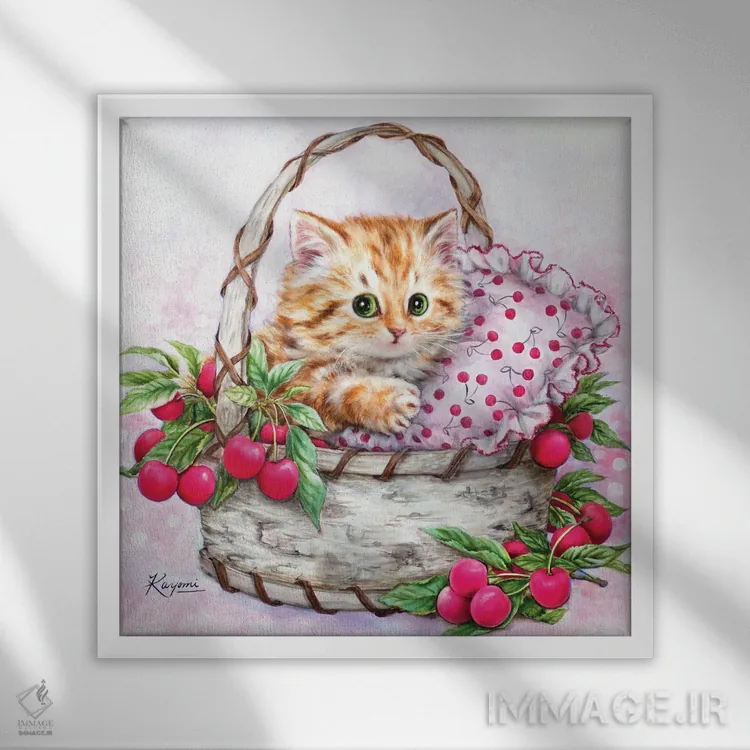 تابلو دکوراتیو گیلاس ها اثر کایومی هارای - نمای قابدار سفید