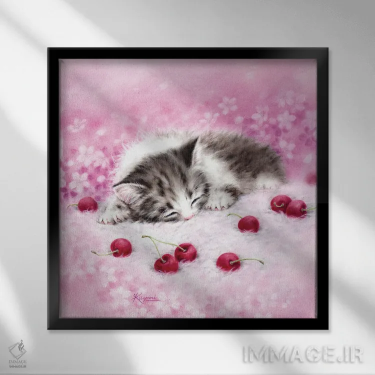 تابلو دکوراتیو رویای گیلاسی اثر کایومی هارای - نمای قابدار مشکی