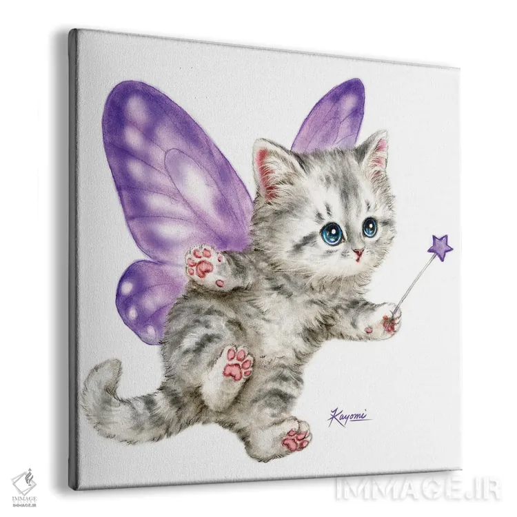 تابلو دکوراتیو بچه گربه پری بنفش اثر کایومی هارای - نمای پرسپکتیو محصول
