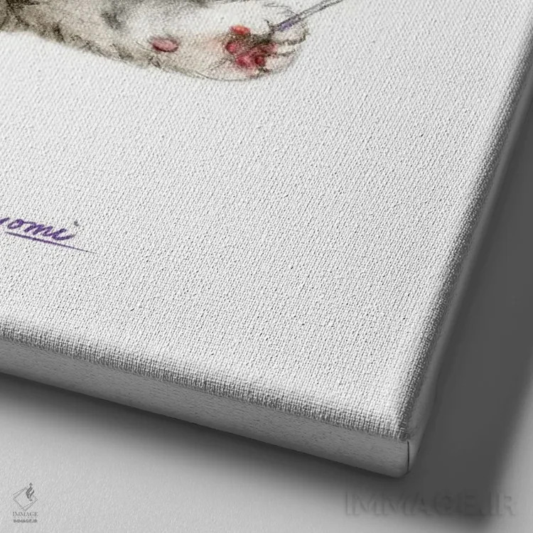 تابلو دکوراتیو بچه گربه پری بنفش اثر کایومی هارای - نمای نزدیک بافت بوم