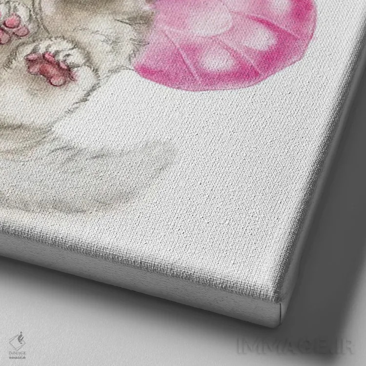 تابلو دکوراتیو بچه گربه پری صورتی اثر کایومی هارای - نمای نزدیک بافت بوم