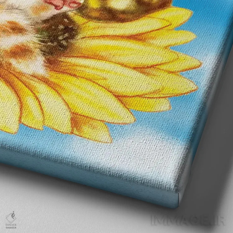 تابلو دکوراتیو بچه گربه پری آفتابگردان اثر کایومی هارای - نمای نزدیک بافت بوم