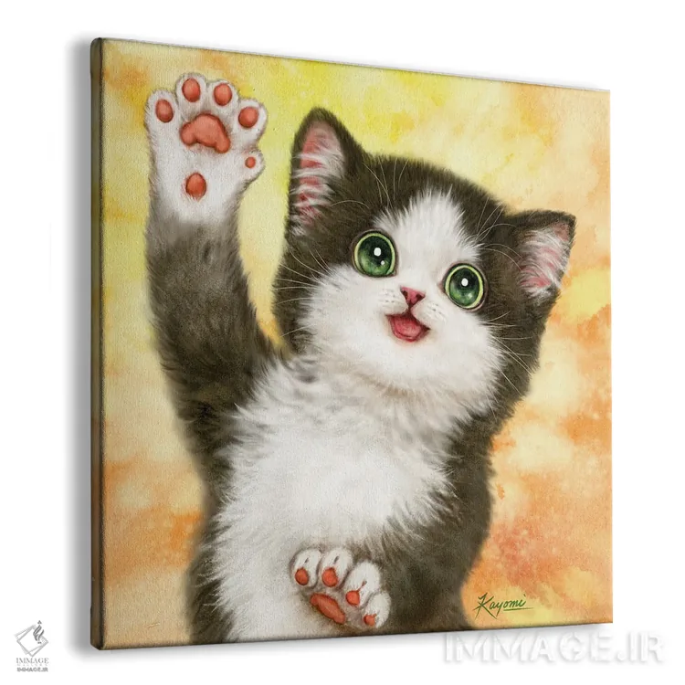 تابلو دکوراتیو گربه با دست پنج اثر کایومی هارای - نمای پرسپکتیو محصول