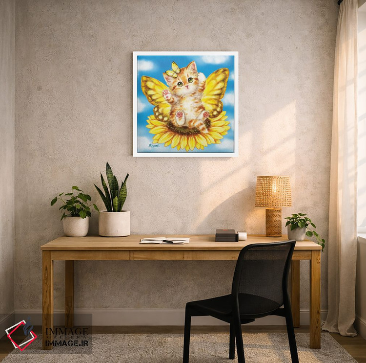 تابلو دکوراتیو بچه گربه پری آفتابگردان اثر کایومی هارای - D4W