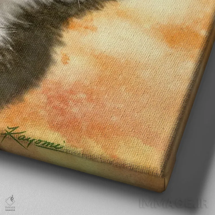 تابلو دکوراتیو گربه با دست پنج اثر کایومی هارای - نمای نزدیک بافت بوم