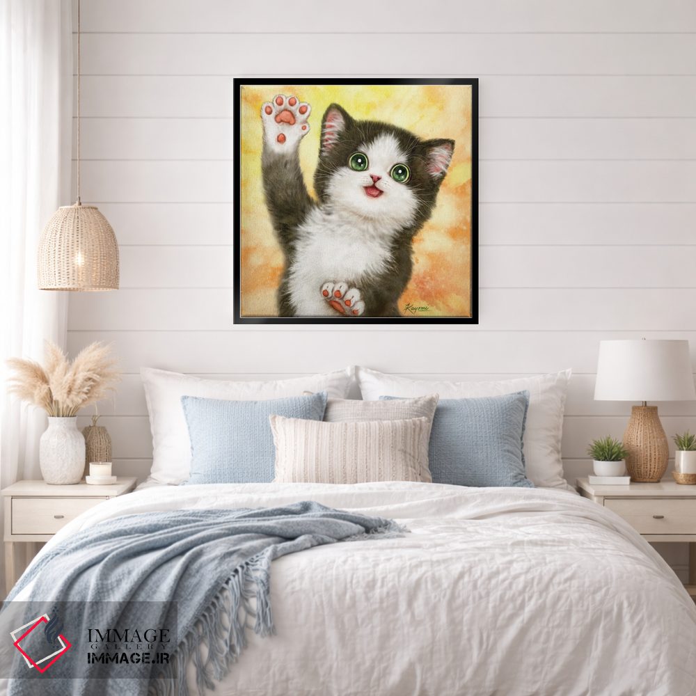 تابلو دکوراتیو گربه با دست پنج اثر کایومی هارای - D3B