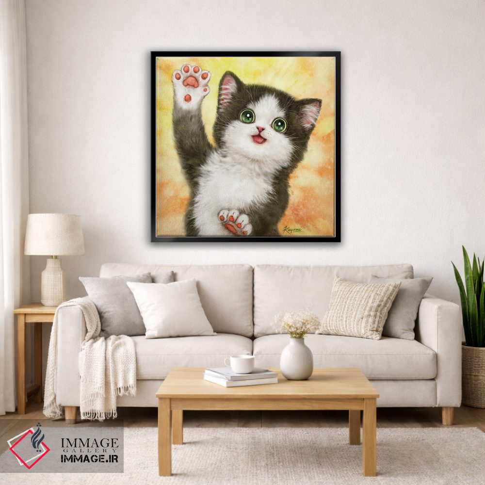 تابلو دکوراتیو گربه با دست پنج اثر کایومی هارای - D4B