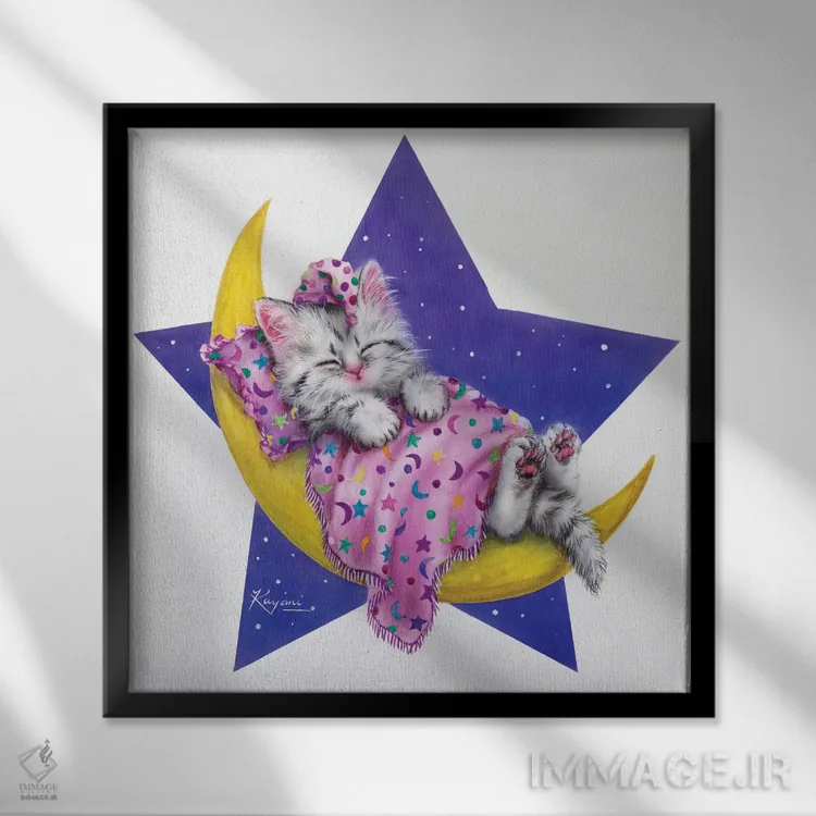 تابلو دکوراتیو تخت ماه اثر کایومی هارای - نمای قابدار مشکی