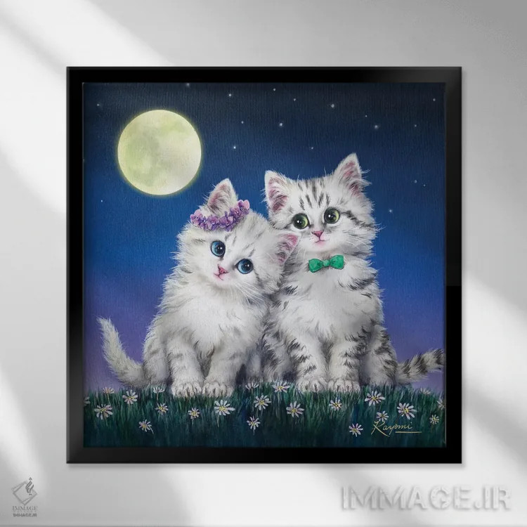 تابلو دکوراتیو عشق زیر نور ماه اثر کایومی هارای - نمای قابدار مشکی