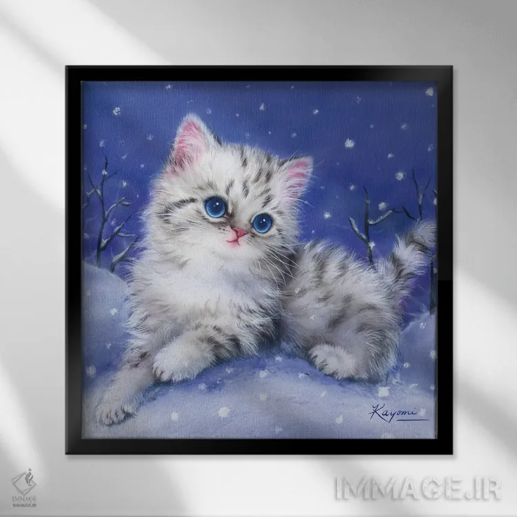 تابلو دکوراتیو تپه برفی اثر کایومی هارای - نمای قابدار مشکی