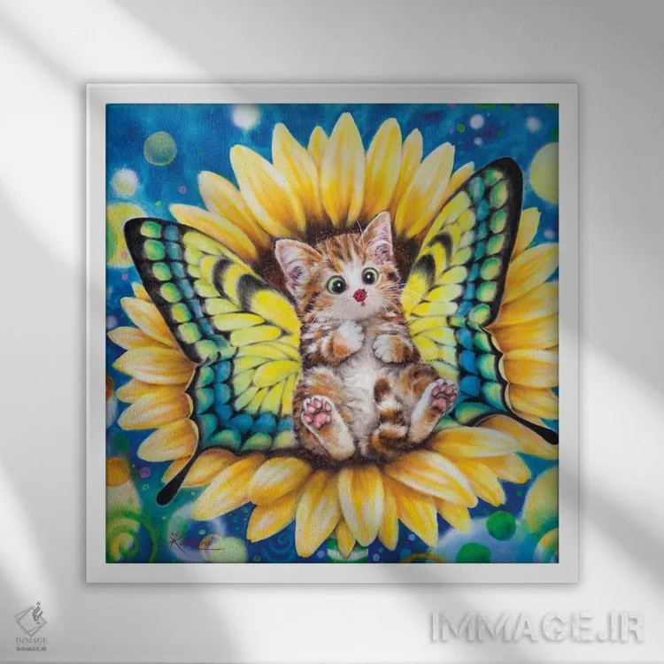 تابلو دکوراتیو پری آفتابگردان اثر کایومی هارای - نمای قابدار سفید