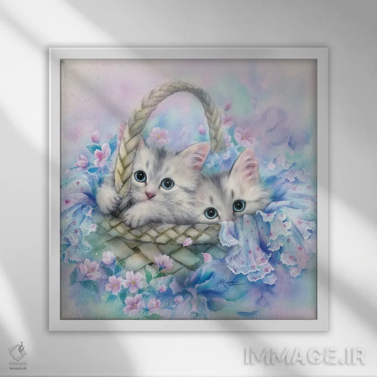 تابلو دکوراتیو دوستان در سبد اثر کایومی هارای - نمای قابدار سفید