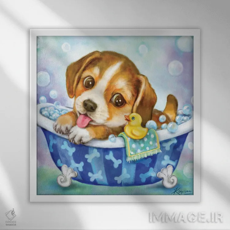 تابلو دکوراتیو سرگرمی موقع حمام اثر کایومی هارای - نمای قابدار سفید